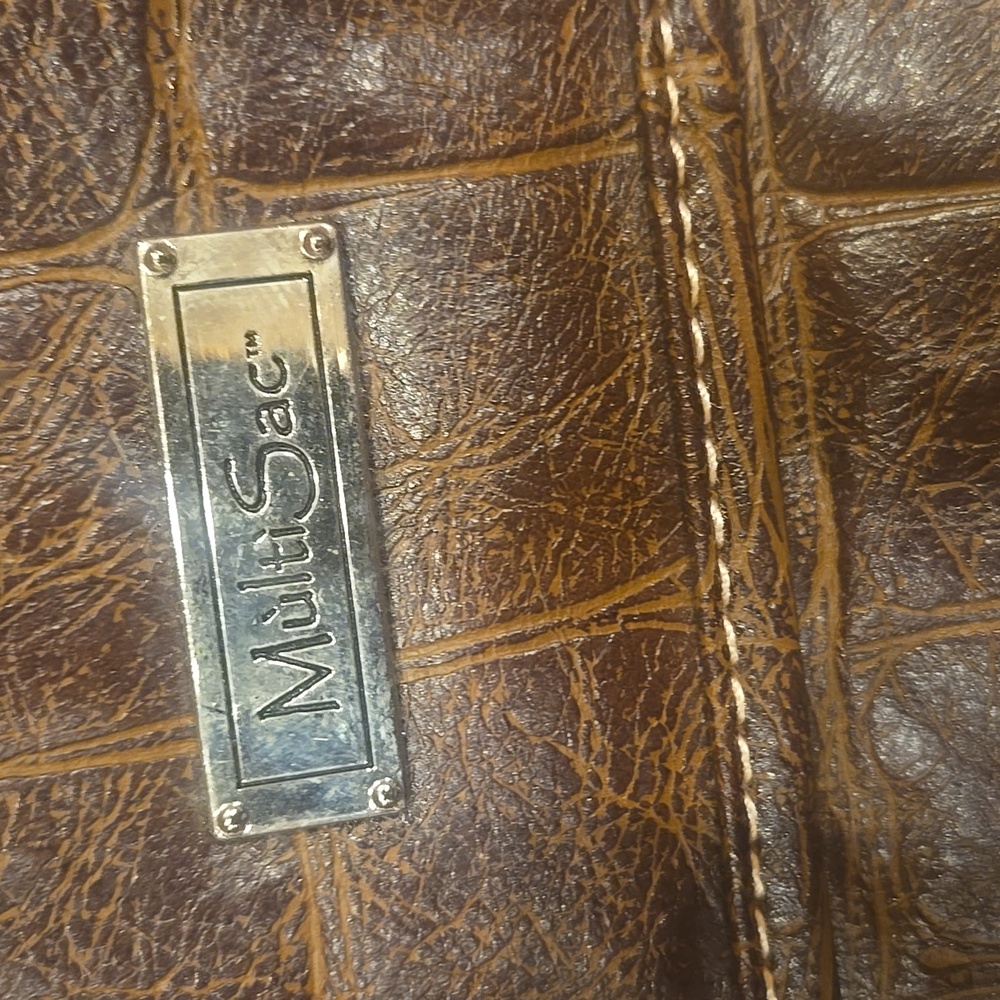 MultiSac Brown Faux Croc Embossed Messenger Tote Bag - Picture 2 of 10